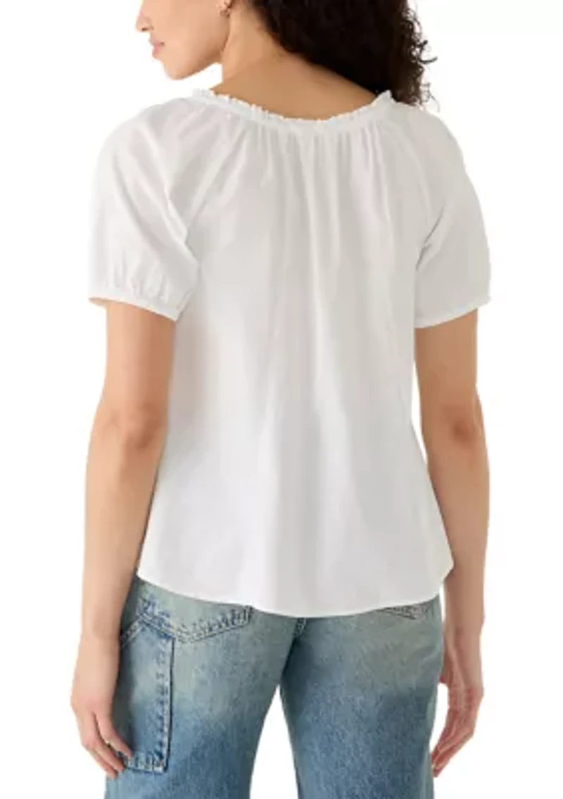 Women's Short Sleeve Tie Neck Blouse