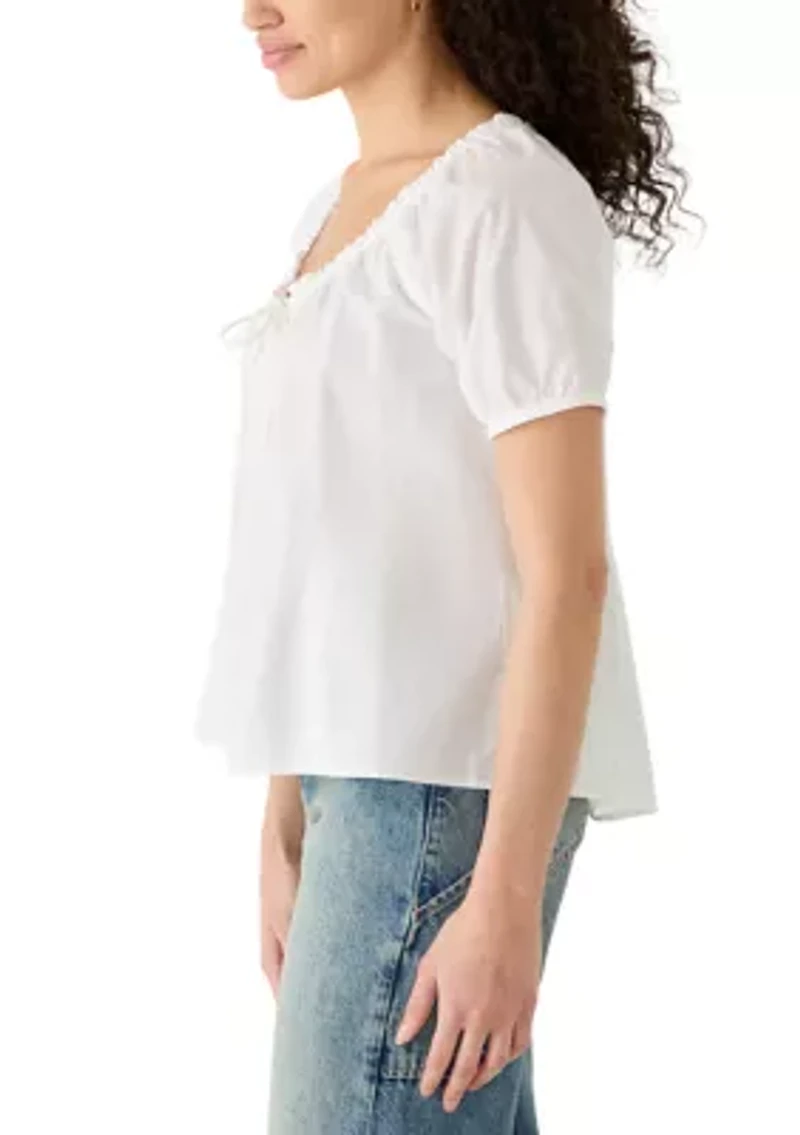 Women's Short Sleeve Tie Neck Blouse