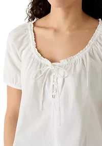 Women's Short Sleeve Tie Neck Blouse