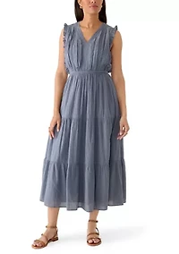 Women's Lace Trim Tiered Midi Dress