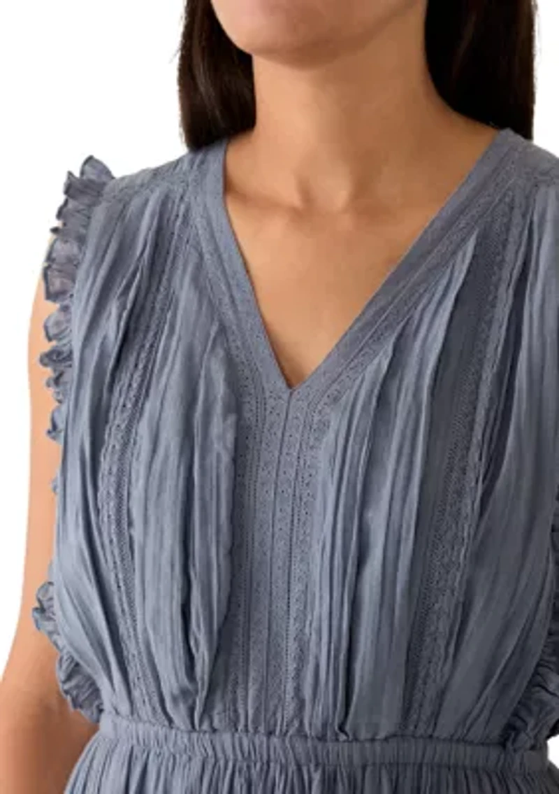 Women's Lace Trim Tiered Midi Dress