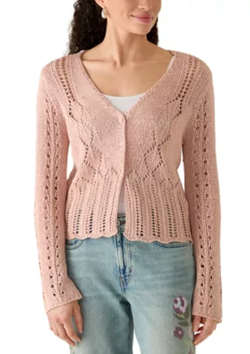 Women's Pointelle Cropped Cardigan