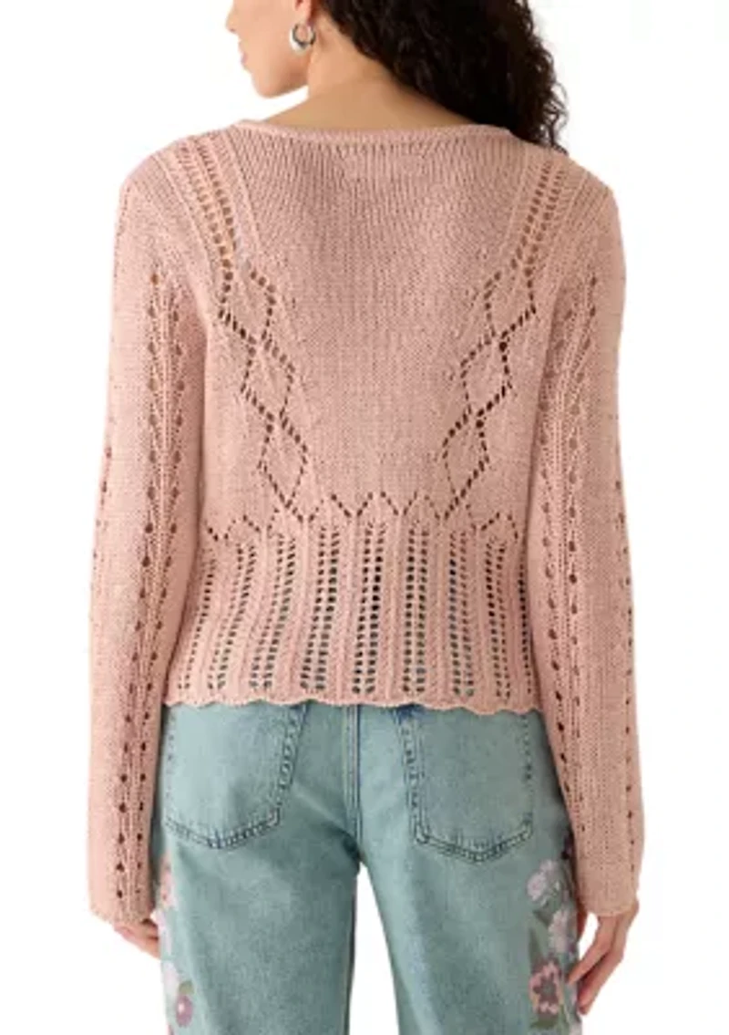 Women's Pointelle Cropped Cardigan