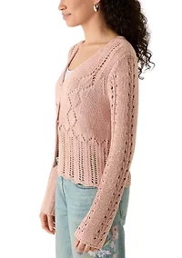 Women's Pointelle Cropped Cardigan