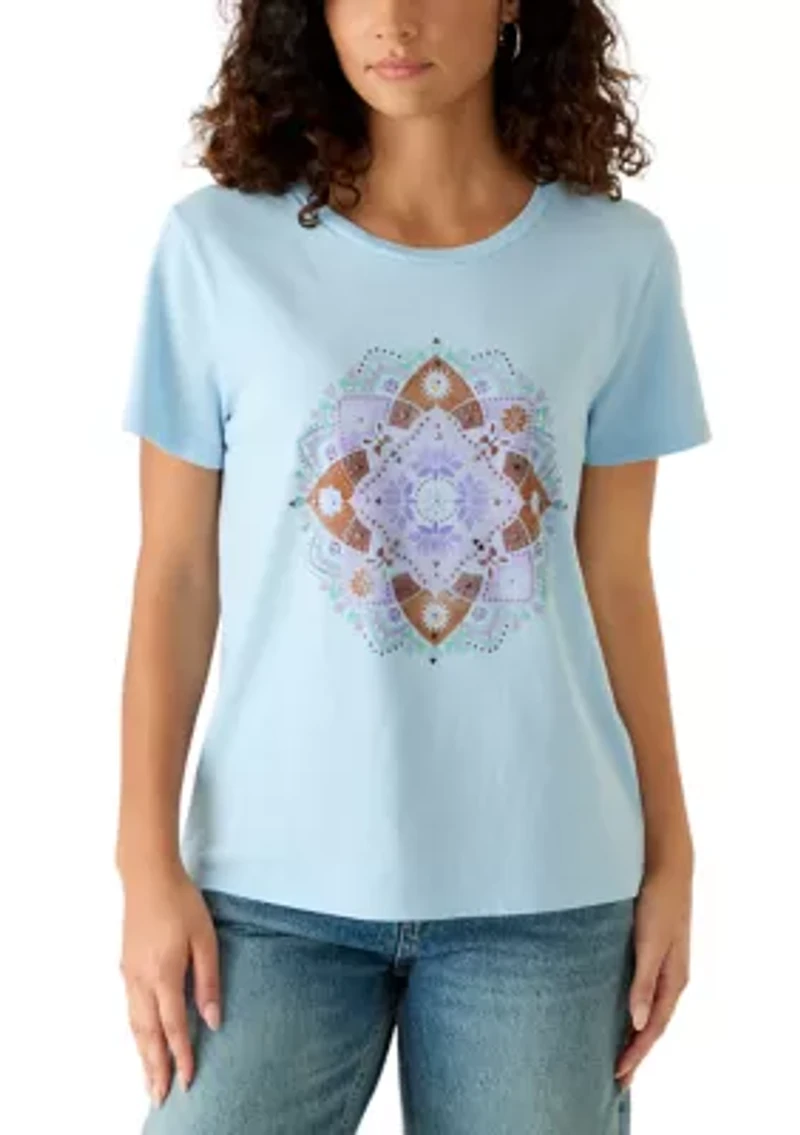 Women's Embellished Lotus Motif Graphic T-Shirt