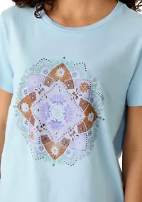 Women's Embellished Lotus Motif Graphic T-Shirt