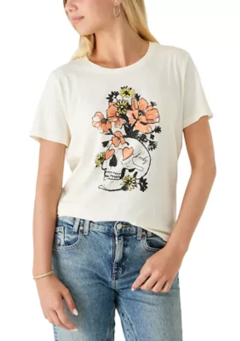 Women's Floral Skull Graphic T-Shirt