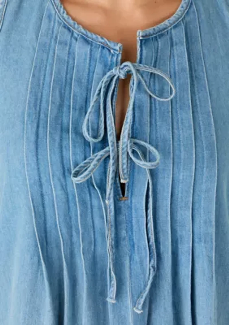 Women's Pleated Denim Mini Dress