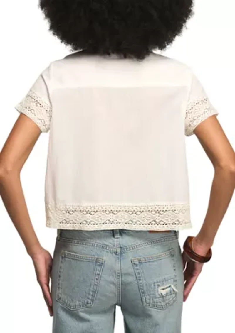 Women's Crochet Trim Linen Camp Shirt