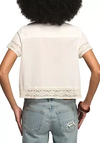Women's Crochet Trim Linen Camp Shirt