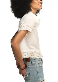 Women's Crochet Trim Linen Camp Shirt