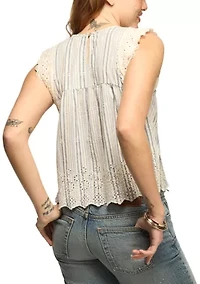 Women's Flutter Sleeve Vertical Striped Lace Top