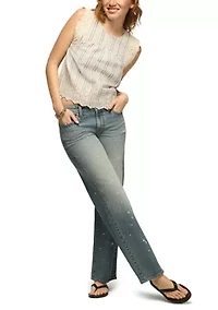 Women's Flutter Sleeve Vertical Striped Lace Top