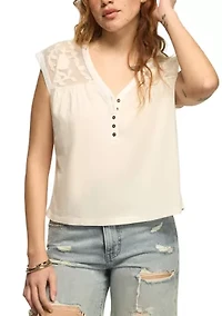 Women's Embroidered Floral Yoke Top