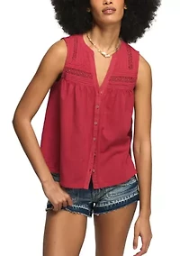 Women's Sleeveless Crochet Pintuck Top