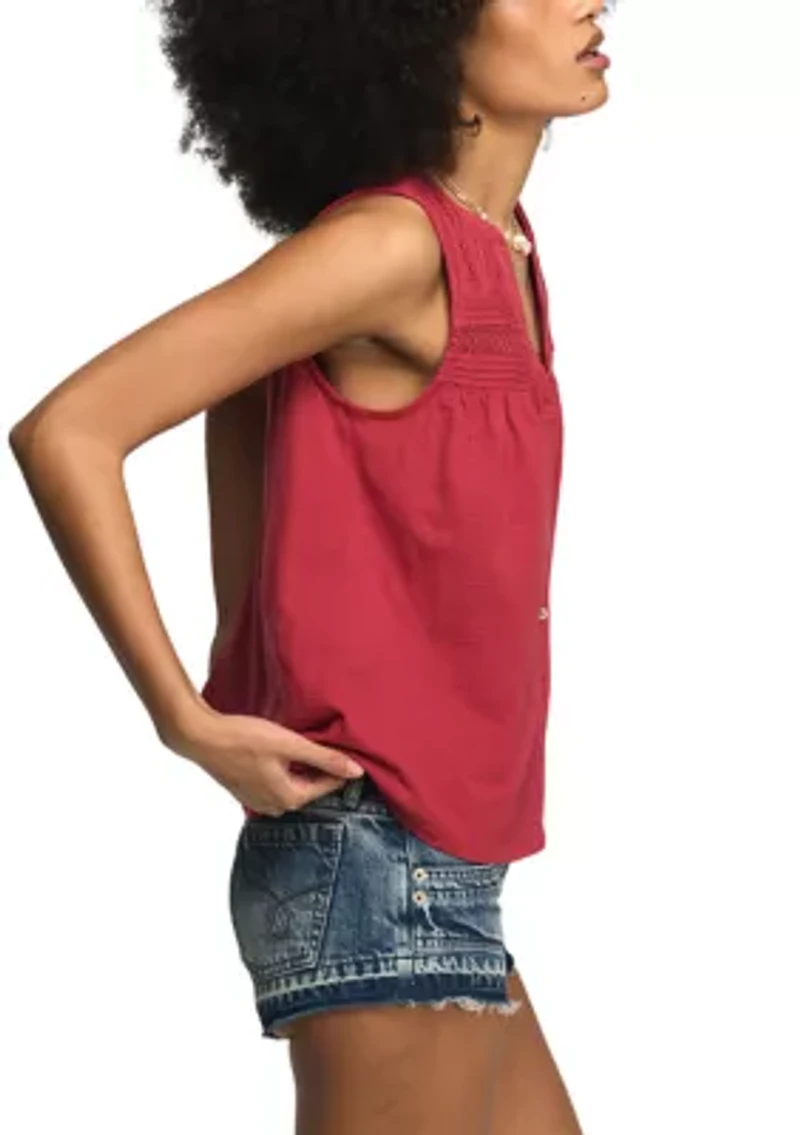 Women's Sleeveless Crochet Pintuck Top