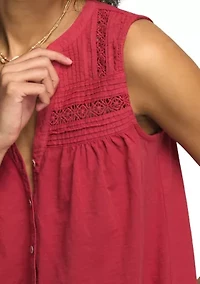 Women's Sleeveless Crochet Pintuck Top