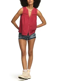 Women's Sleeveless Crochet Pintuck Top
