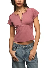 Crochet Trim Short Sleeve Henley