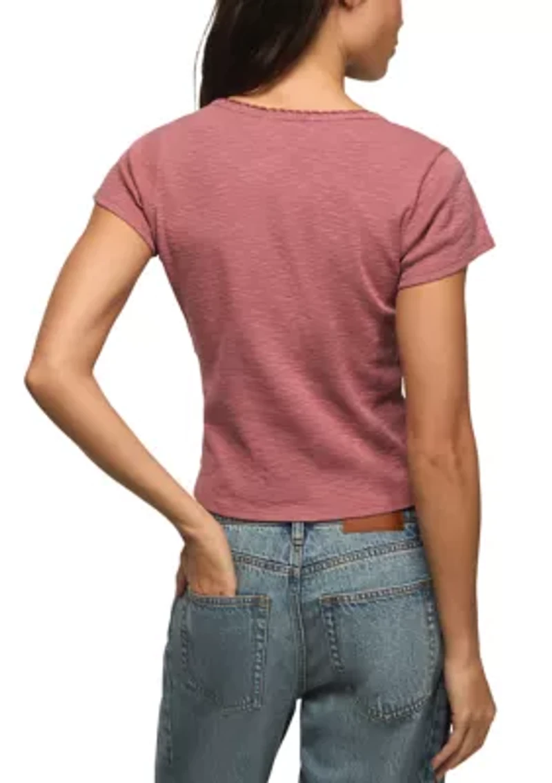 Crochet Trim Short Sleeve Henley