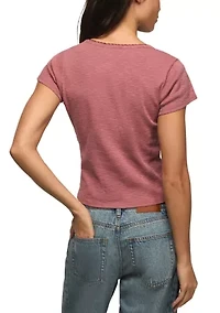 Crochet Trim Short Sleeve Henley