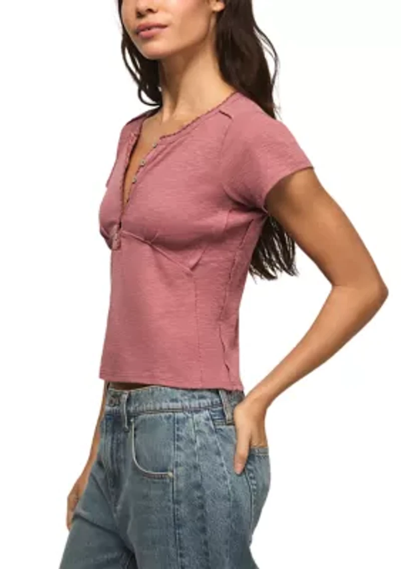 Crochet Trim Short Sleeve Henley