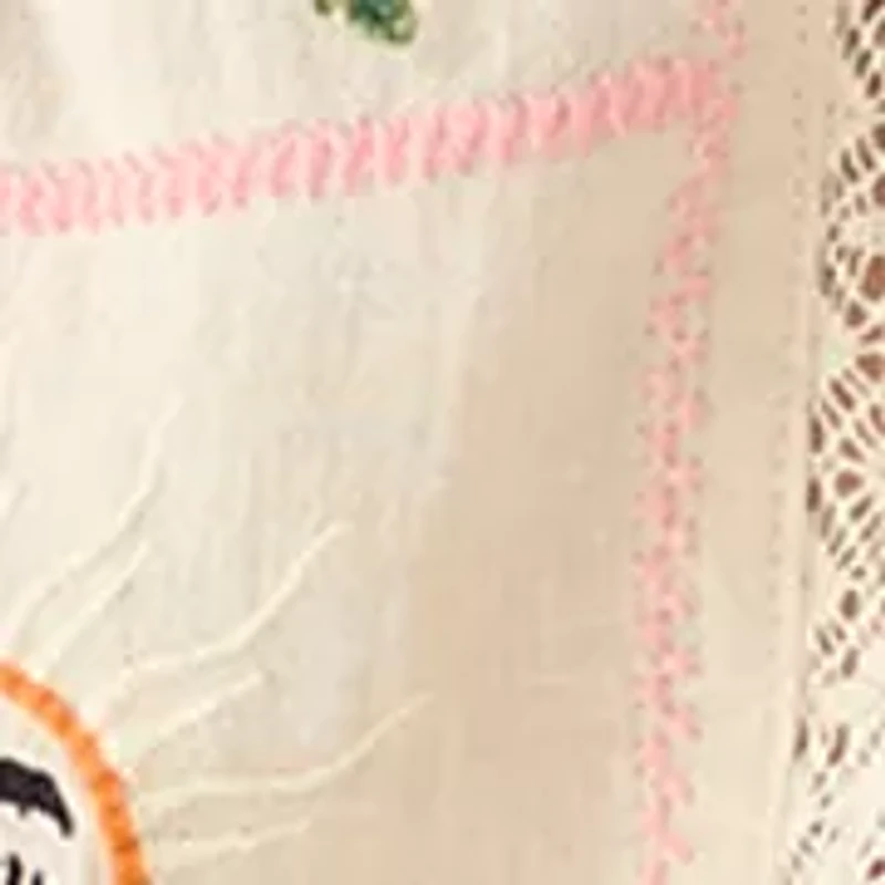 Square Neck Crochet Trim Embroidered Fish Tank