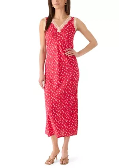 Lace Trim Ditsy Floral Midi Dress