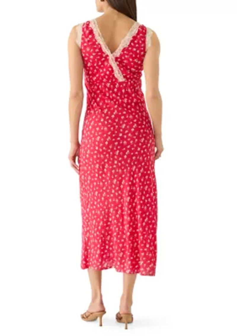 Lace Trim Ditsy Floral Midi Dress