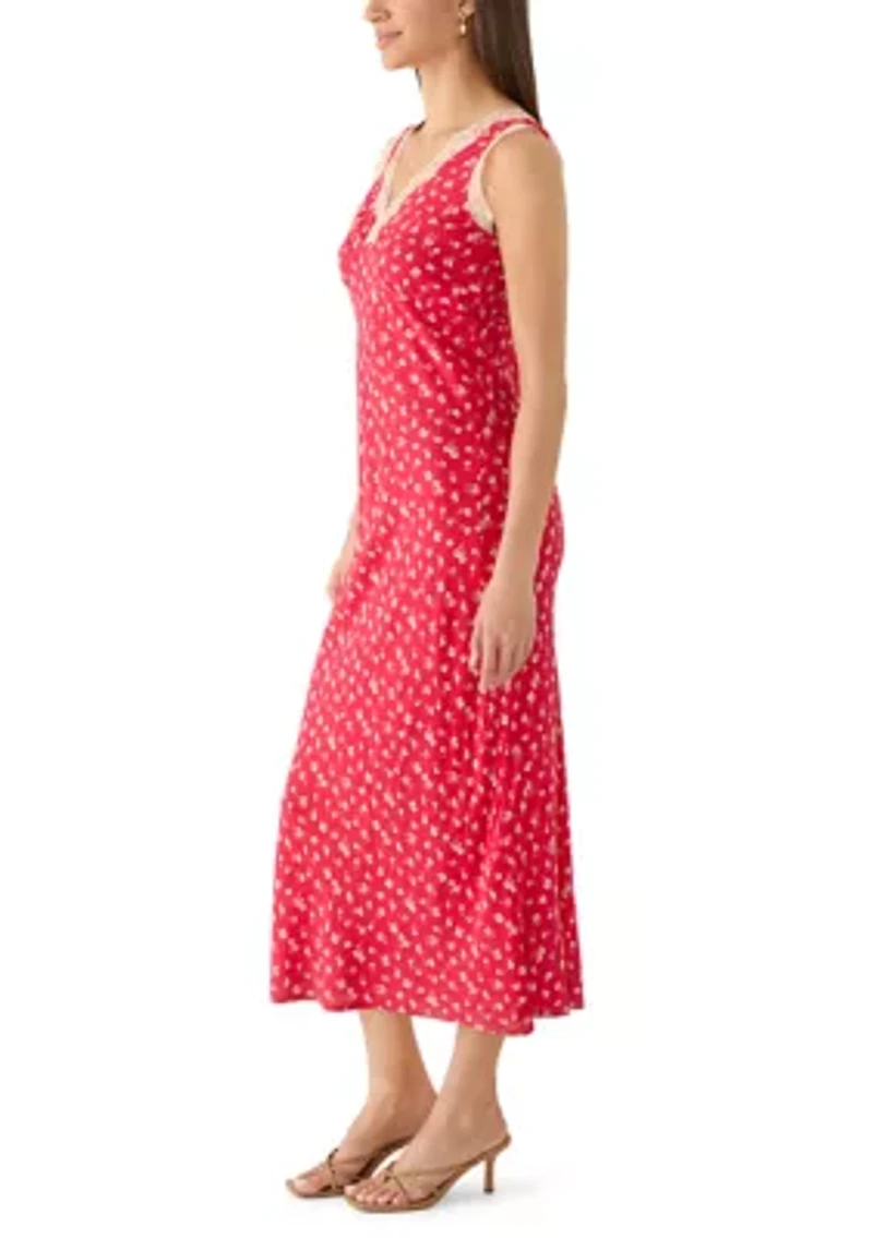 Lace Trim Ditsy Floral Midi Dress