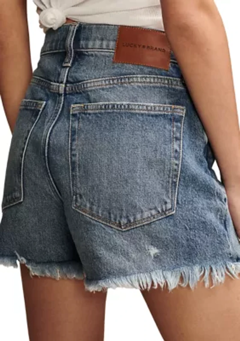 Women's High Rise Destructed Denim Mom Shorts