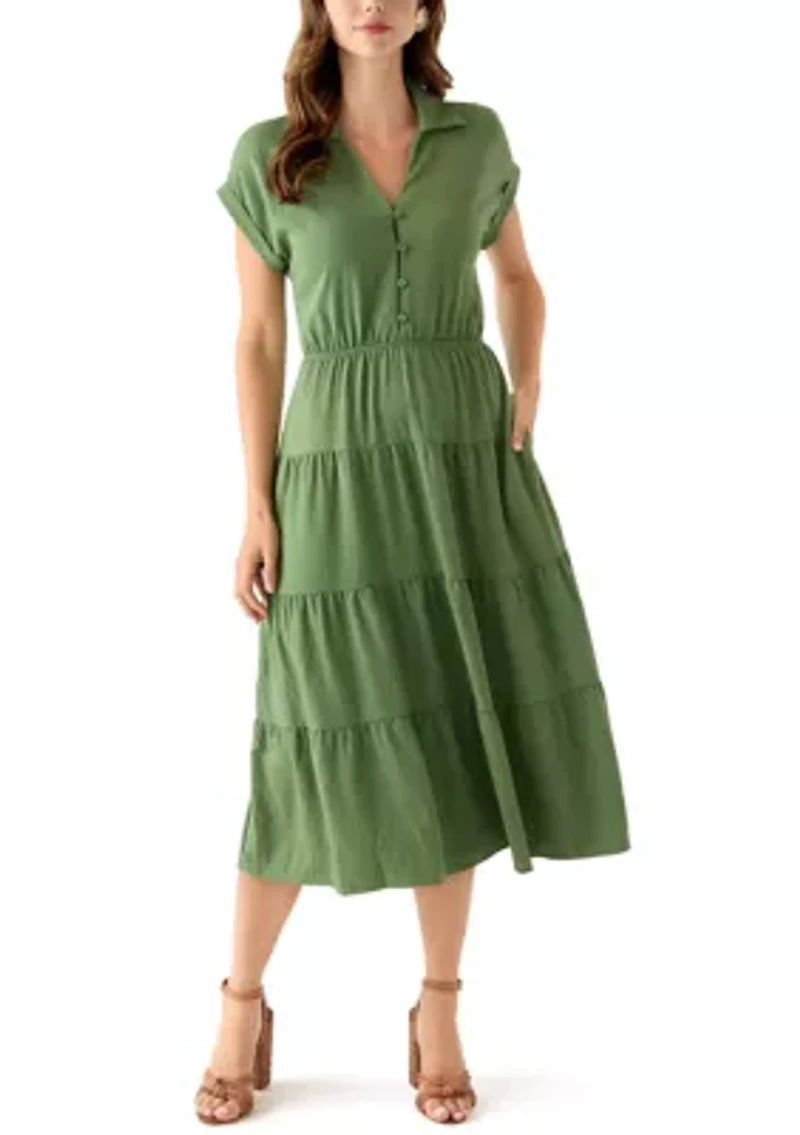 Women's Short Sleeve Tiered Shirtdress