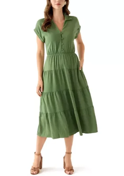 Women's Short Sleeve Tiered Shirtdress