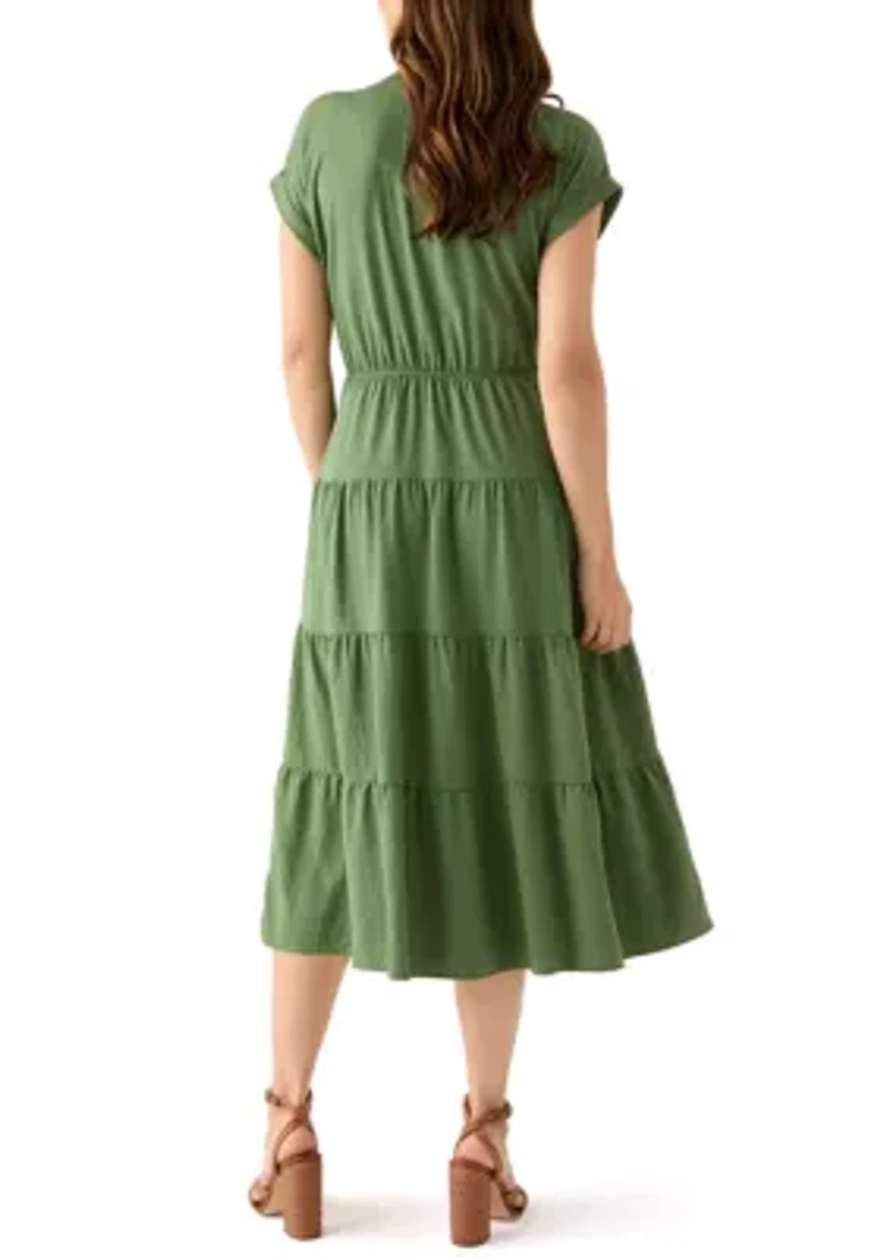 Women's Short Sleeve Tiered Shirtdress