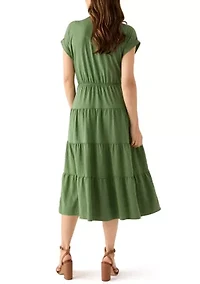 Women's Short Sleeve Tiered Shirtdress