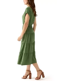 Women's Short Sleeve Tiered Shirtdress