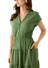 Women's Short Sleeve Tiered Shirtdress