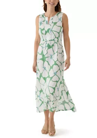 Women's Sleeveless Split Neck Printed Maxi Dress