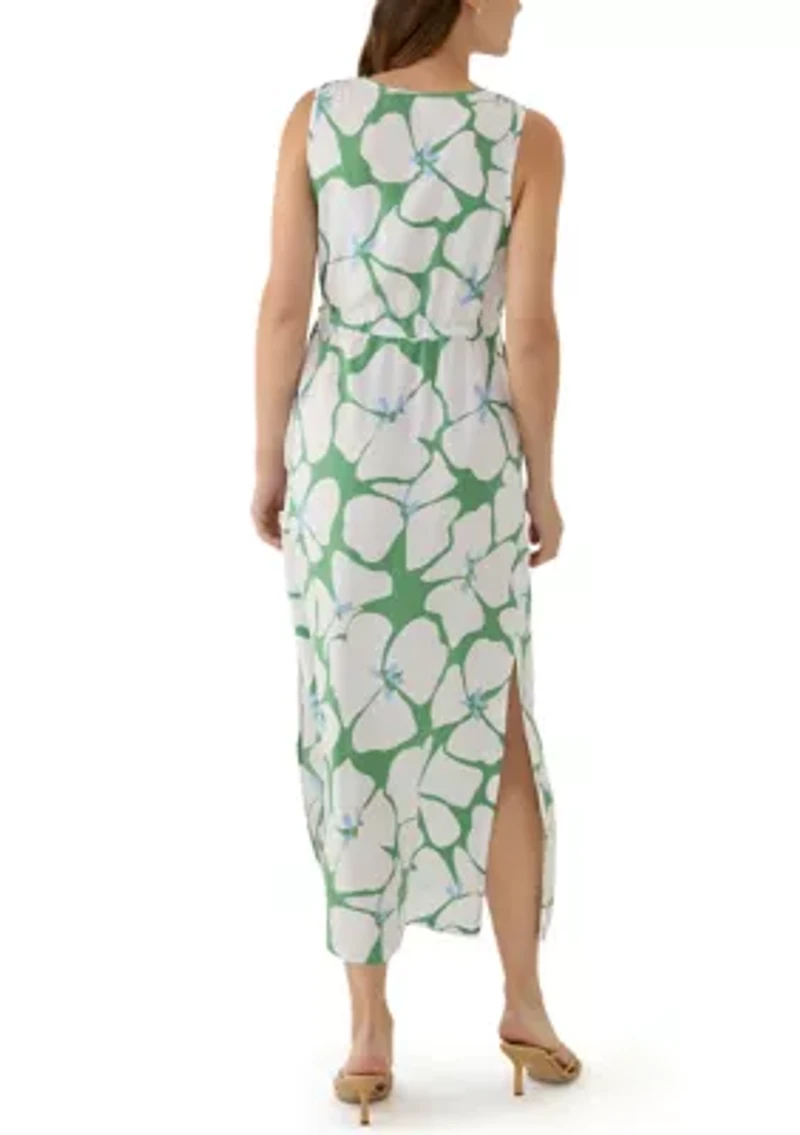 Women's Sleeveless Split Neck Printed Maxi Dress