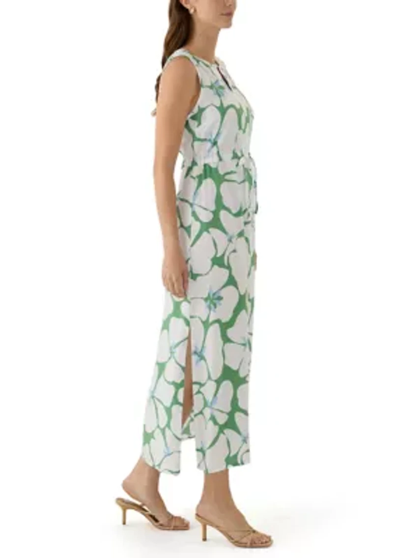 Women's Sleeveless Split Neck Printed Maxi Dress