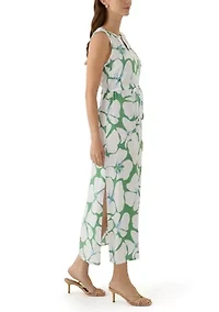 Women's Sleeveless Split Neck Printed Maxi Dress