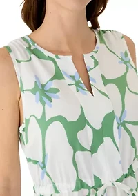 Women's Sleeveless Split Neck Printed Maxi Dress