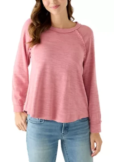 Women's Slub Knit Ruffle Seam Top