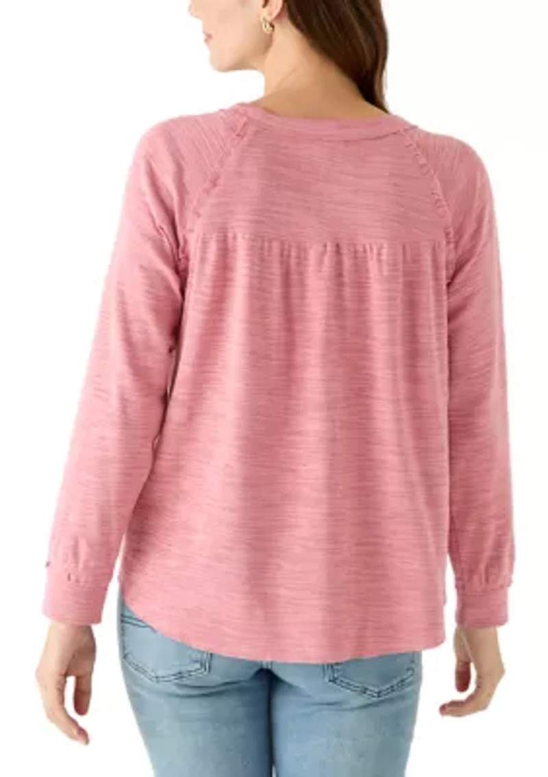 Women's Slub Knit Ruffle Seam Top