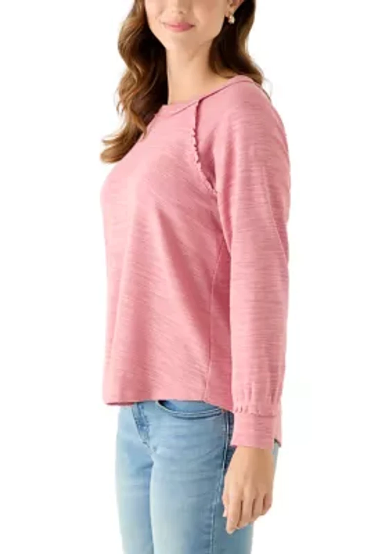Women's Slub Knit Ruffle Seam Top