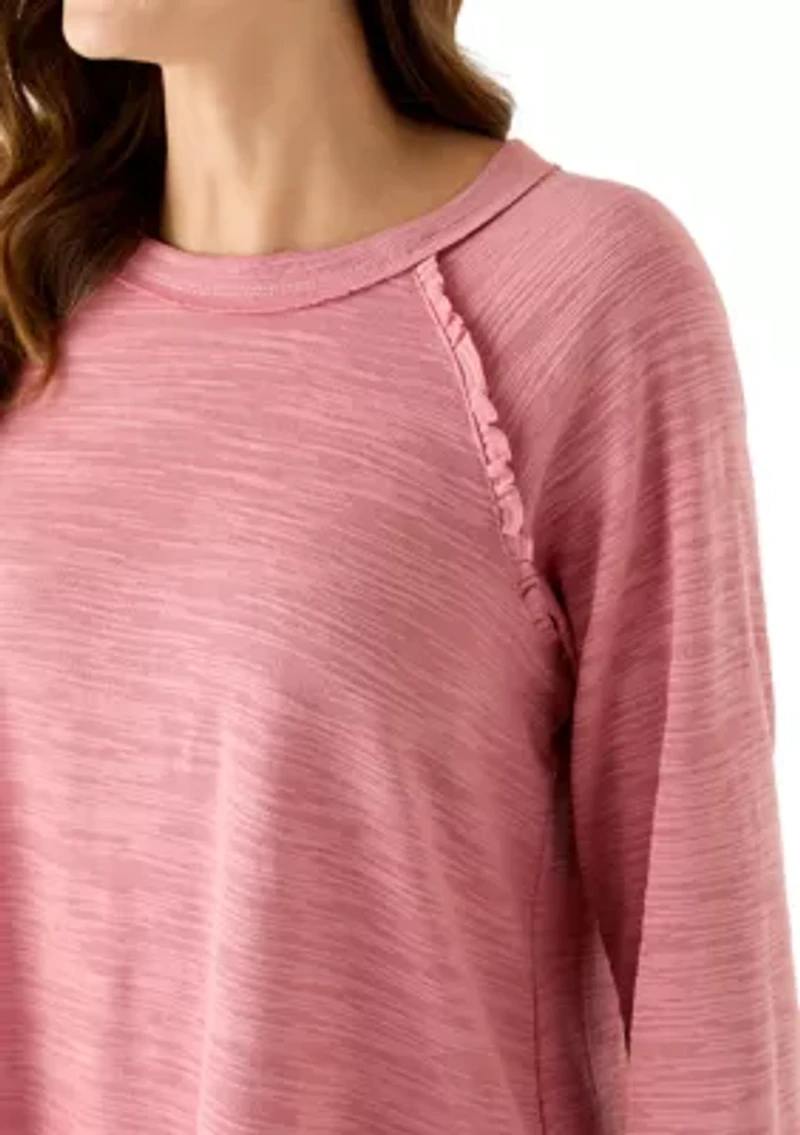 Women's Slub Knit Ruffle Seam Top