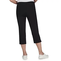 Solid Pull-On Capri Pants with Detailed Split Hem