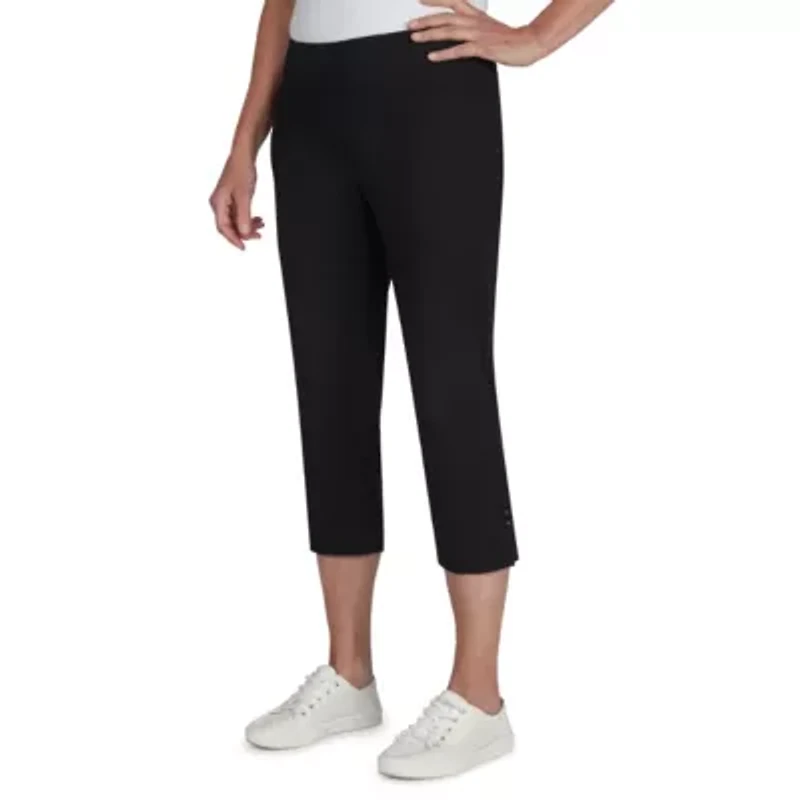 Solid Pull-On Capri Pants with Detailed Split Hem