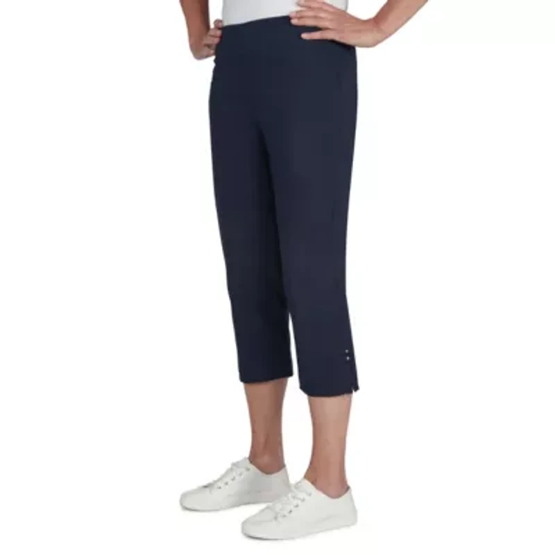 Solid Pull-On Capri Pants with Detailed Split Hem