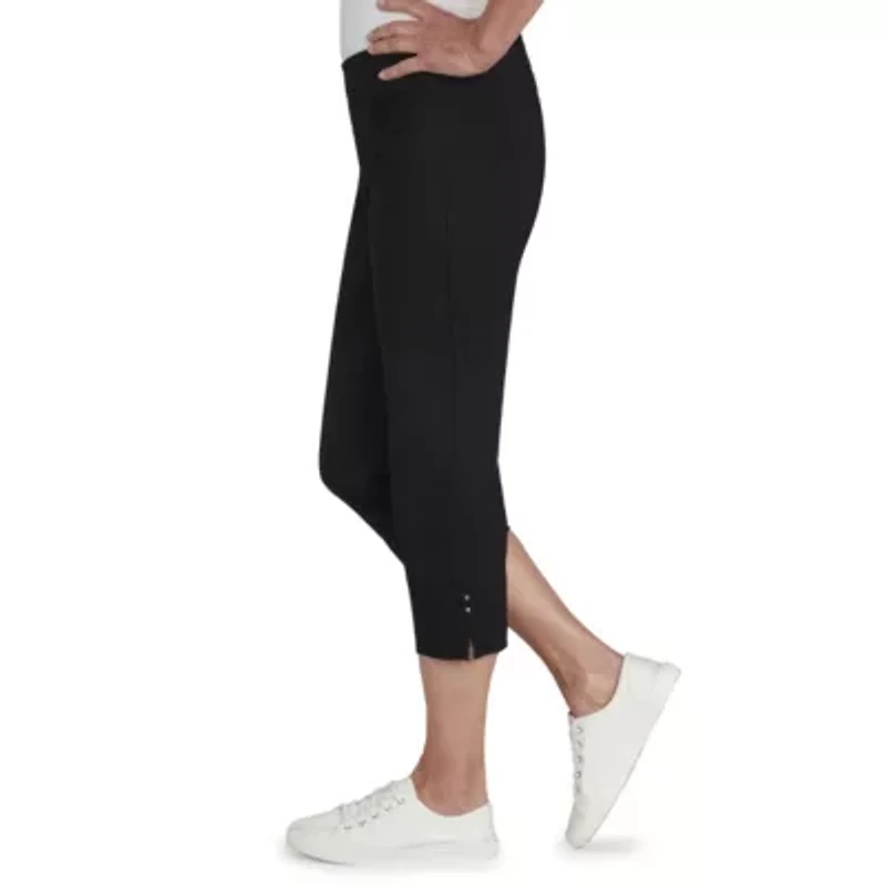 Solid Pull-On Capri Pants with Detailed Split Hem